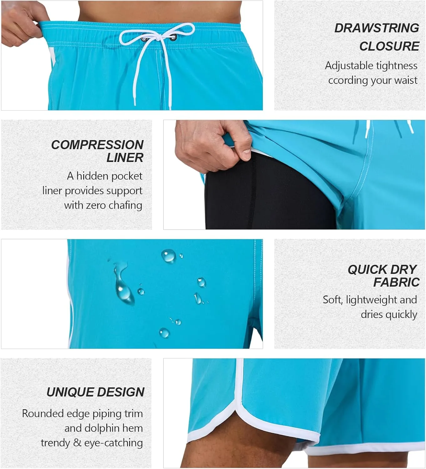 Mens Swim Trunks with Compression Liner 9 Inch Quick Dry Bathing Suit Board Shorts with Zipper Pockets
