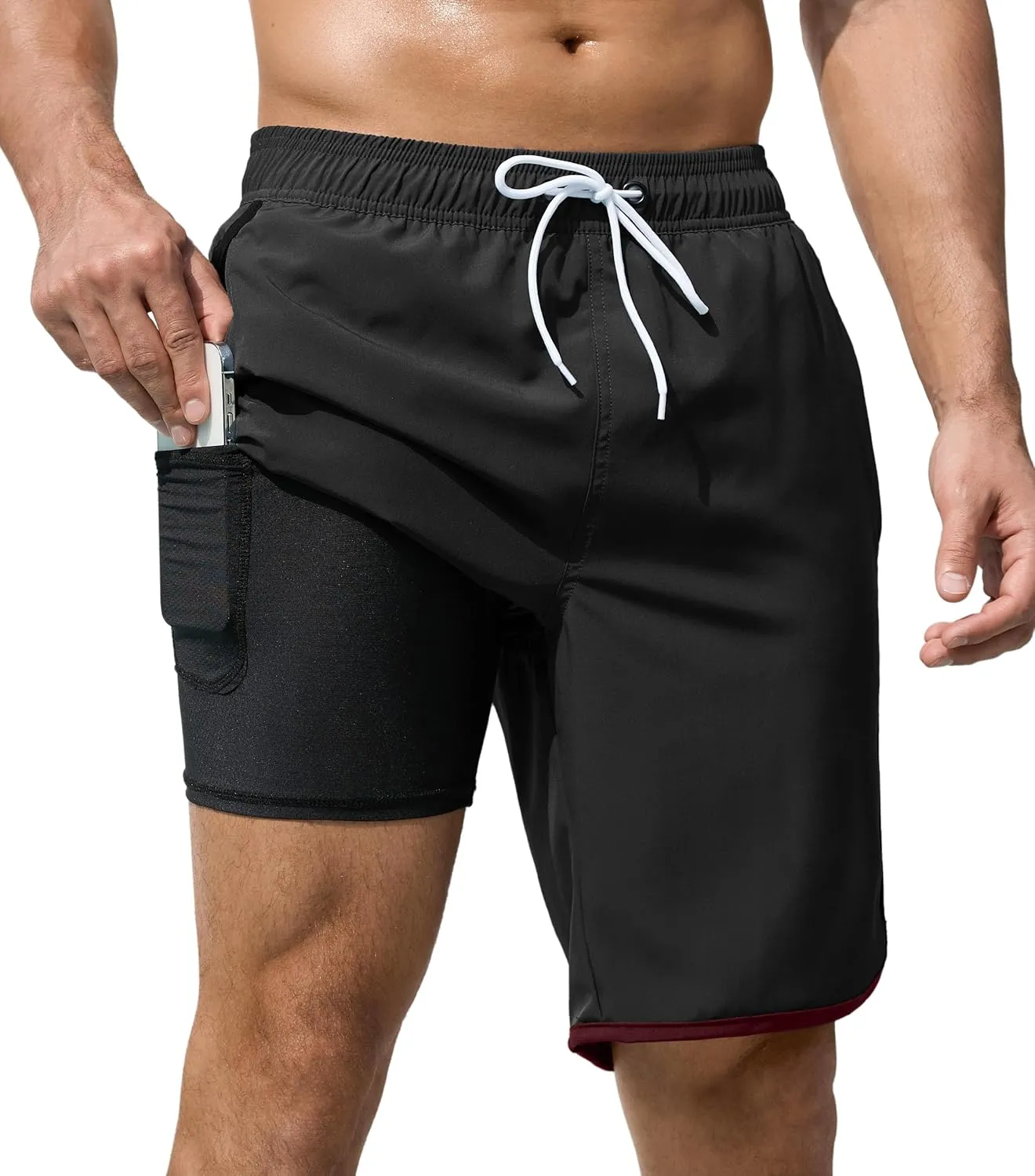 Mens Swim Trunks with Compression Liner 9 Inch Quick Dry Bathing Suit Board Shorts with Zipper Pockets