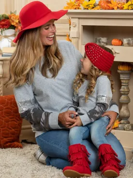 Mommy and Me Sparkle Camo Sleeved Sequin Top