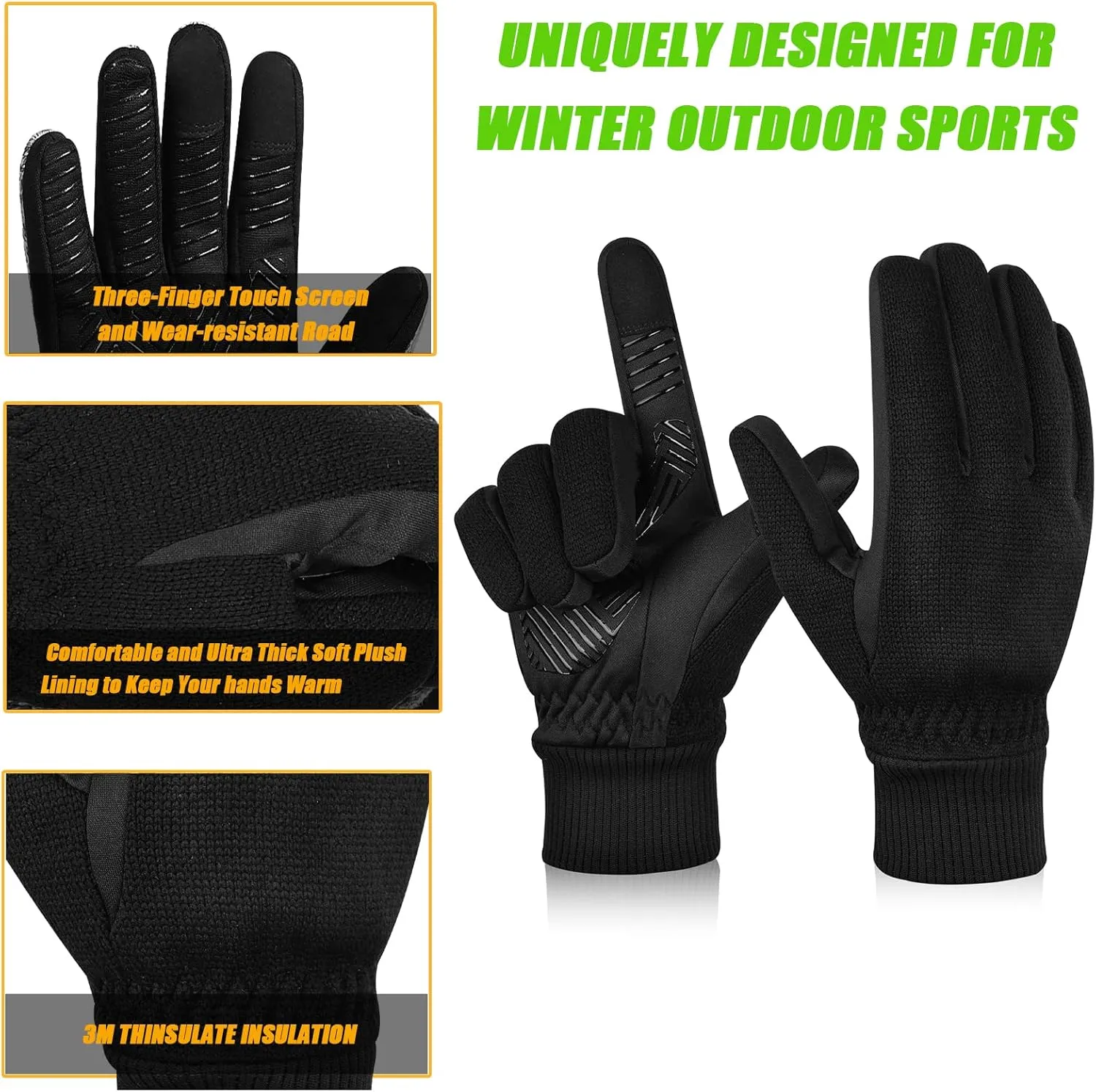 MOREOK Winter Gloves for Men/Women -10F 3M Thinsulate Warm Touch Screen Snow Ski Bicycle Bike Gloves for Driving/Cycling/Running/Hiking