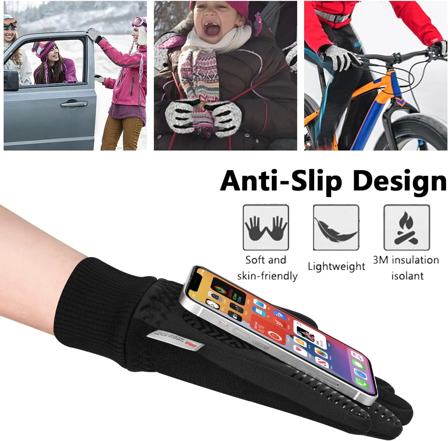 MOREOK Winter Gloves for Men/Women -10F 3M Thinsulate Warm Touch Screen Snow Ski Bicycle Bike Gloves for Driving/Cycling/Running/Hiking