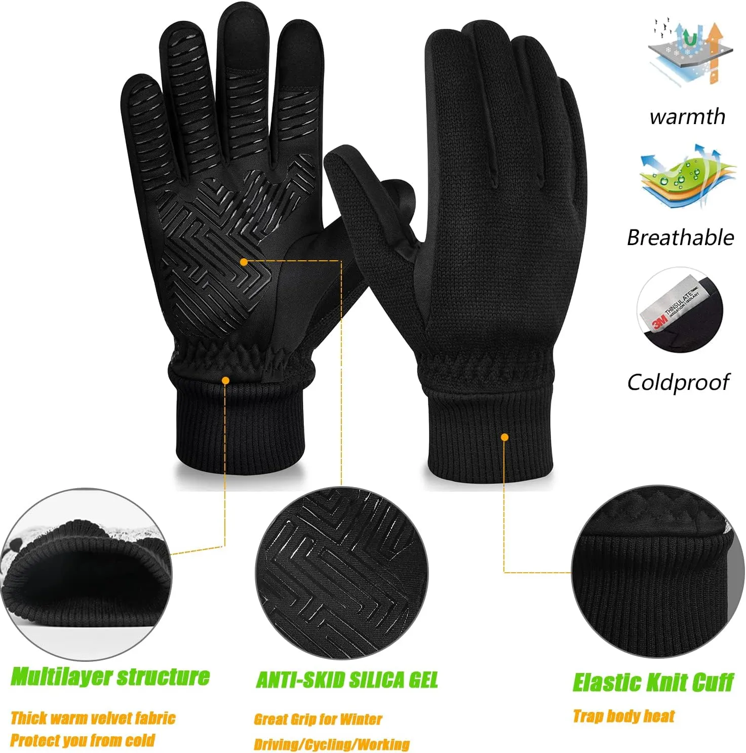 MOREOK Winter Gloves for Men/Women -10F 3M Thinsulate Warm Touch Screen Snow Ski Bicycle Bike Gloves for Driving/Cycling/Running/Hiking