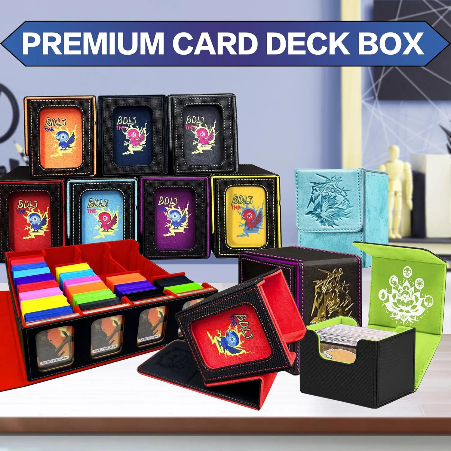 MTG Deck Box BTB for Commander Display, Fits 100 Double Sleeved Cards, 2 Dividers & 1 Toploader, Strong Magnet Leather Trading Card Storage Box for Magic the Gathering, TCG, CCG, Red