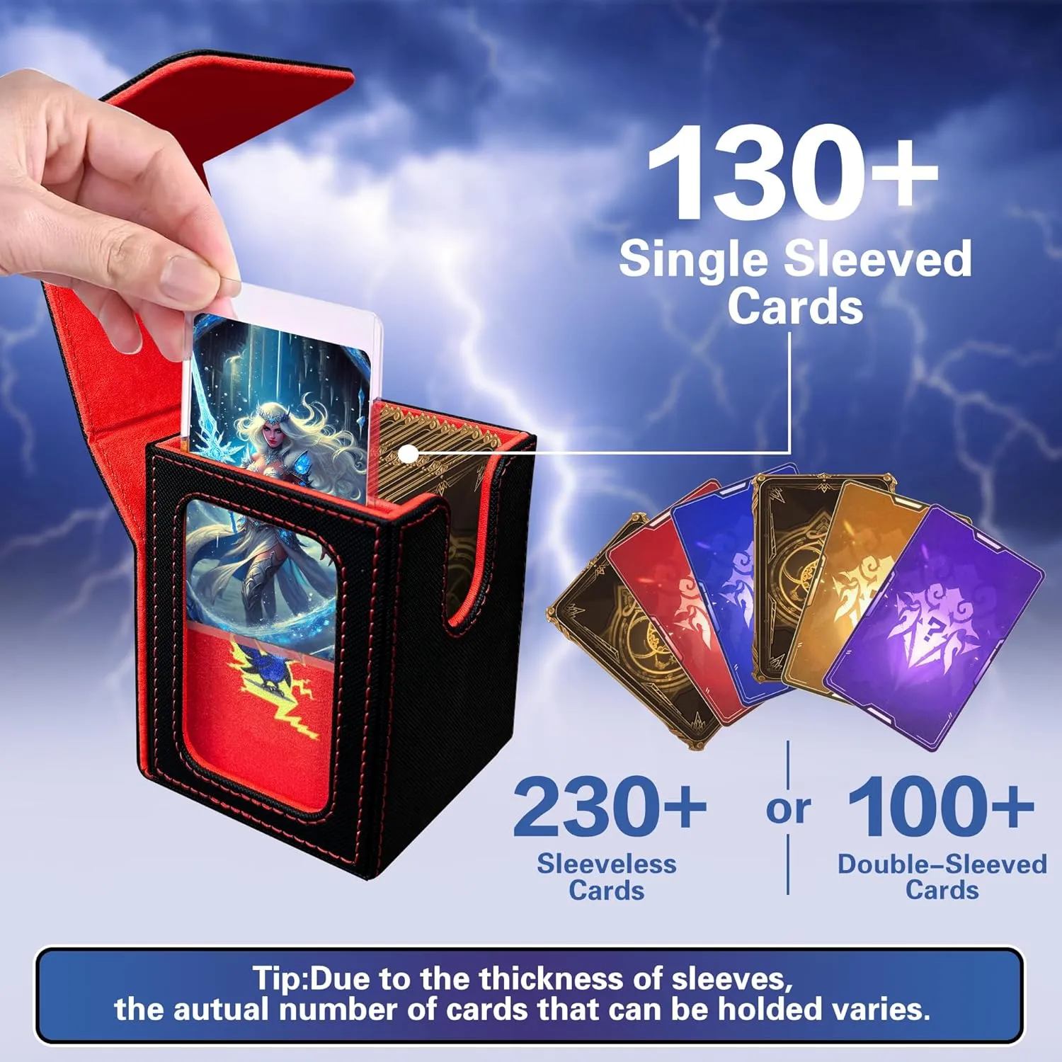 MTG Deck Box BTB for Commander Display, Fits 100 Double Sleeved Cards, 2 Dividers & 1 Toploader, Strong Magnet Leather Trading Card Storage Box for Magic the Gathering, TCG, CCG, Red