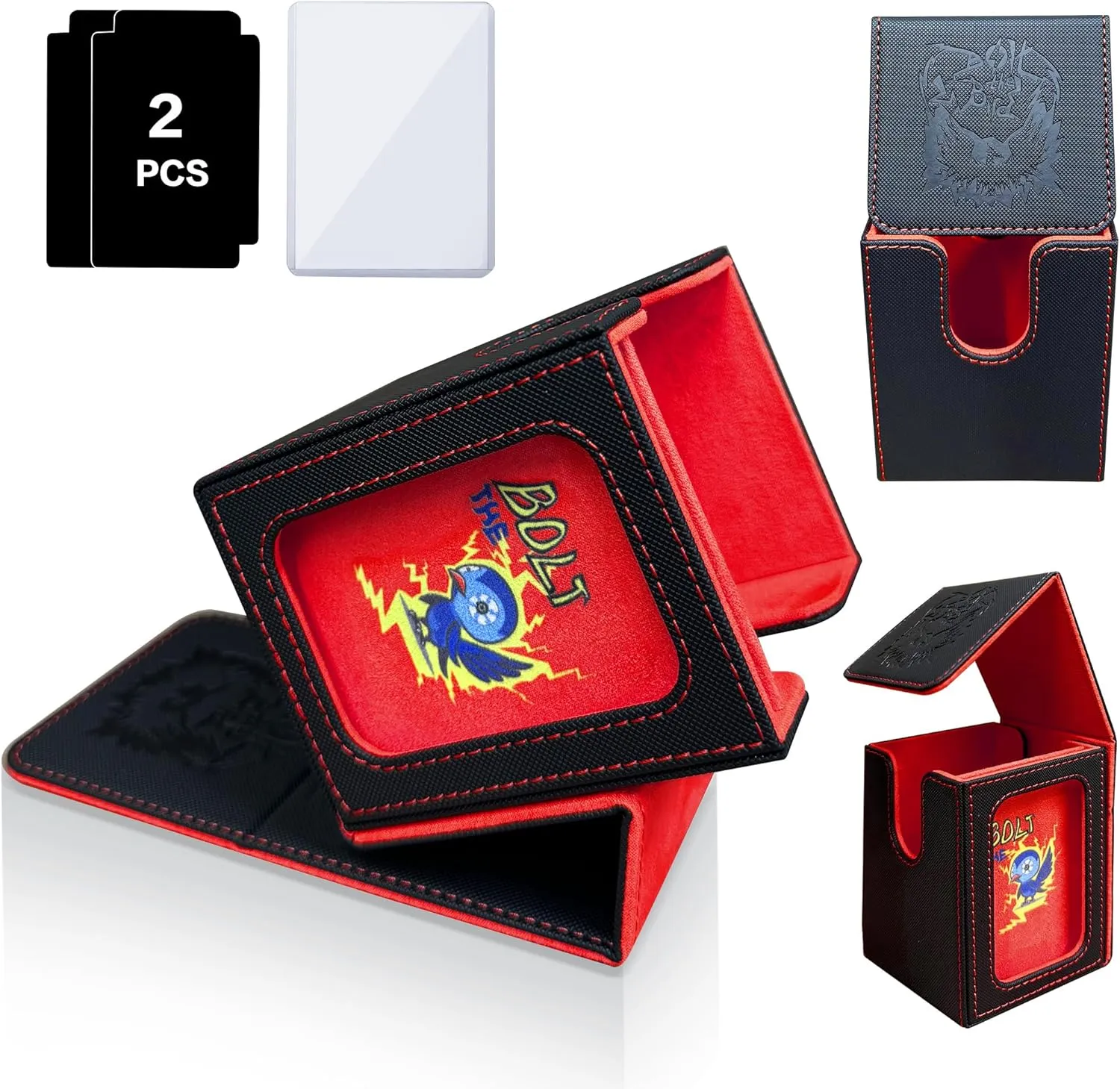 MTG Deck Box BTB for Commander Display, Fits 100 Double Sleeved Cards, 2 Dividers & 1 Toploader, Strong Magnet Leather Trading Card Storage Box for Magic the Gathering, TCG, CCG, Red