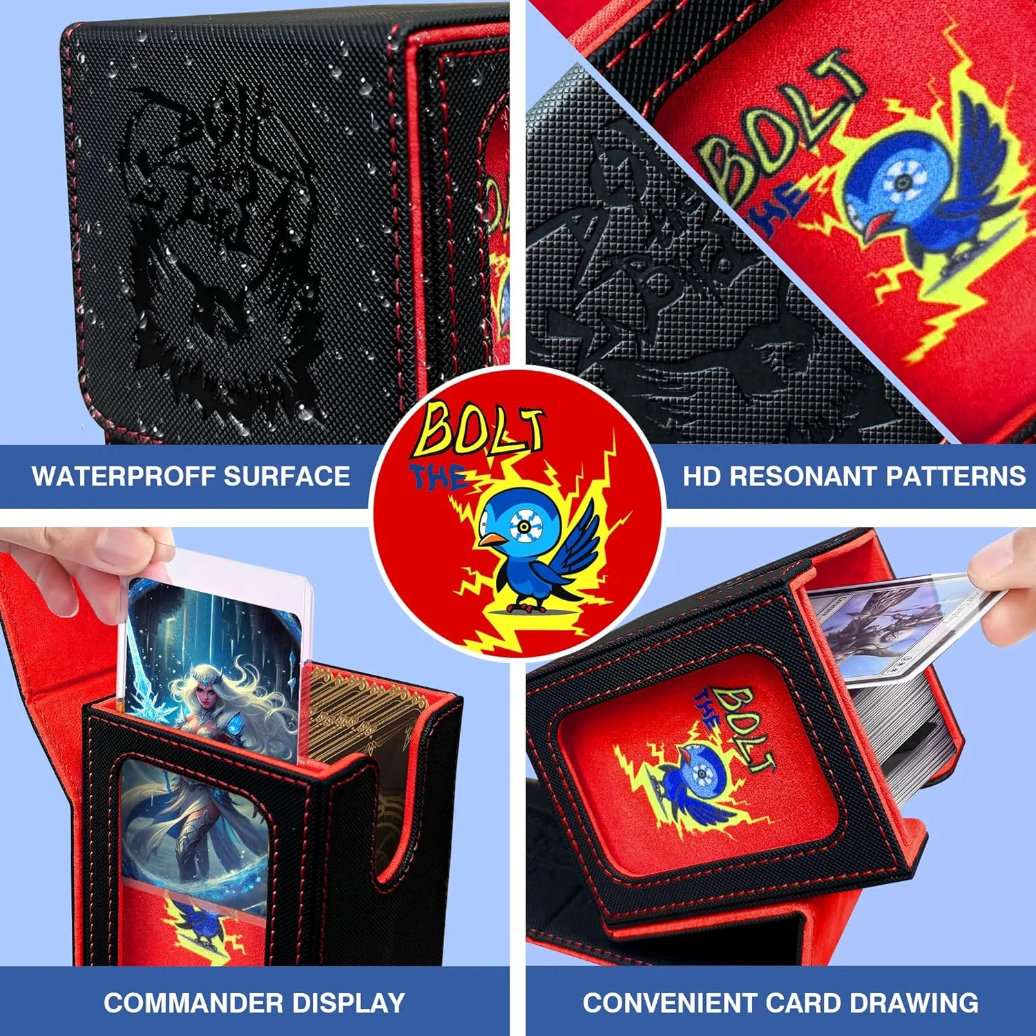 MTG Deck Box BTB for Commander Display, Fits 100 Double Sleeved Cards, 2 Dividers & 1 Toploader, Strong Magnet Leather Trading Card Storage Box for Magic the Gathering, TCG, CCG, Red