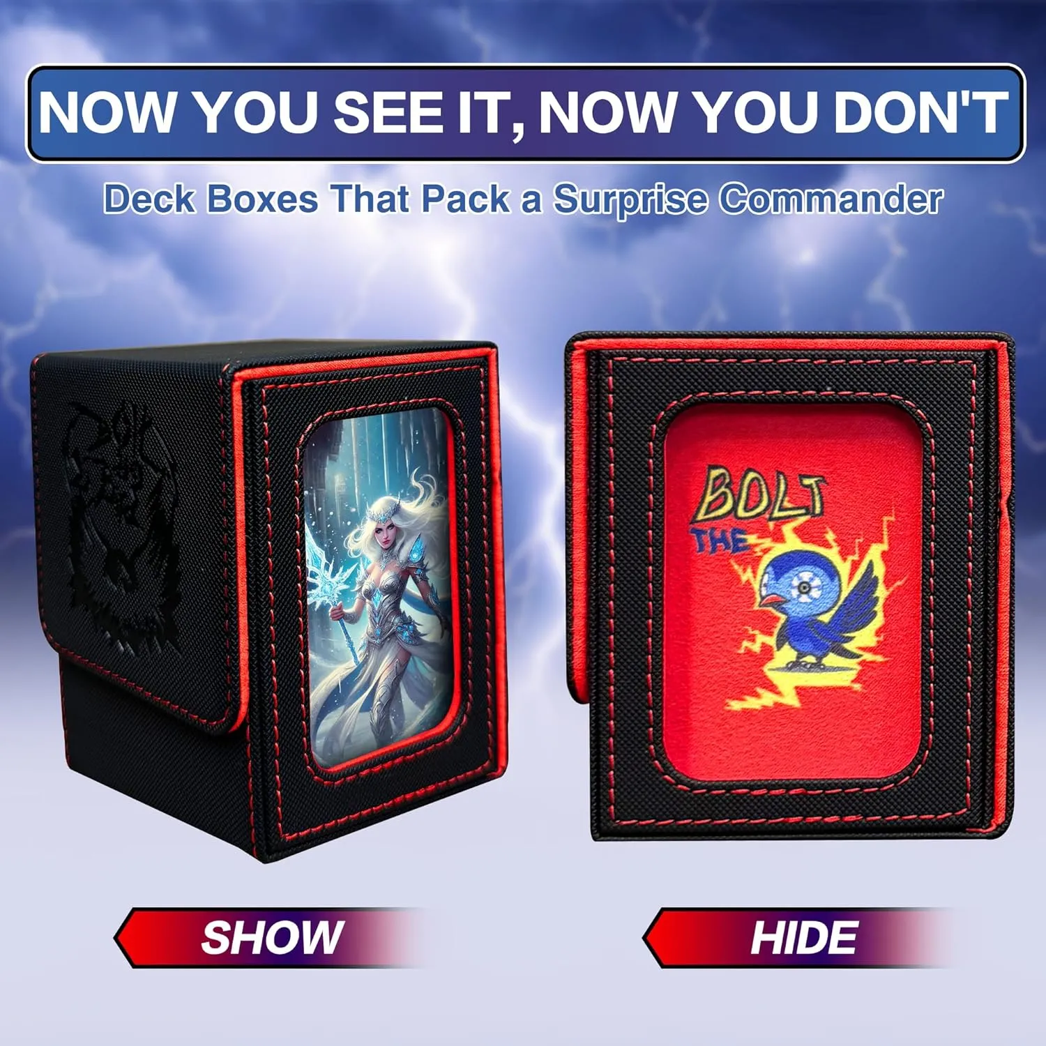 MTG Deck Box BTB for Commander Display, Fits 100 Double Sleeved Cards, 2 Dividers & 1 Toploader, Strong Magnet Leather Trading Card Storage Box for Magic the Gathering, TCG, CCG, Red