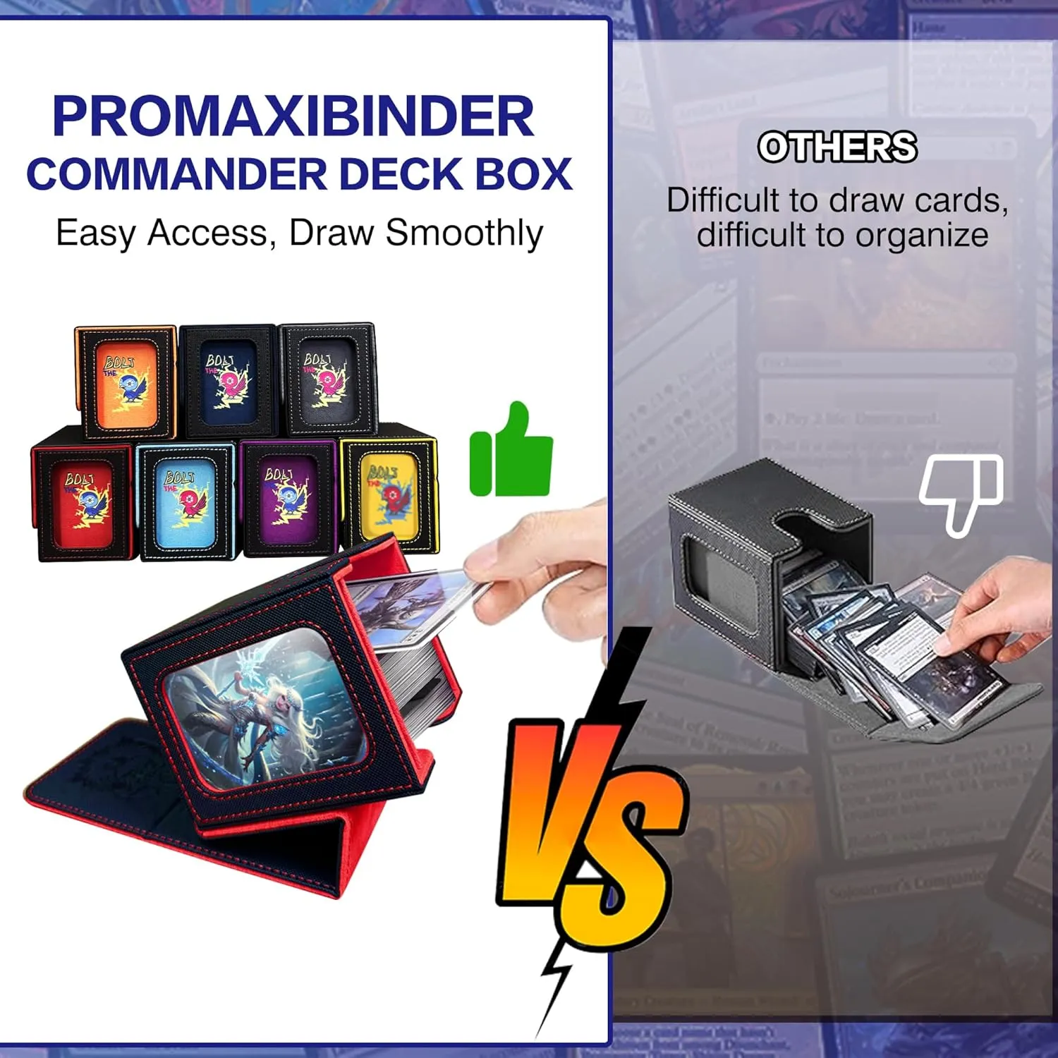 MTG Deck Box BTB for Commander Display, Fits 100 Double Sleeved Cards, 2 Dividers & 1 Toploader, Strong Magnet Leather Trading Card Storage Box for Magic the Gathering, TCG, CCG, Red