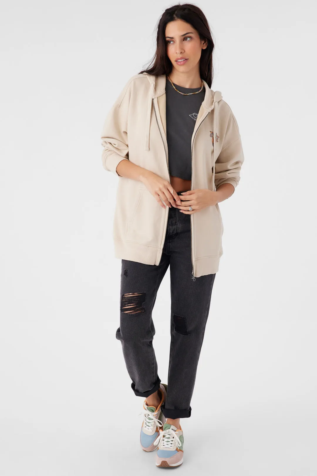 ONeill BYRON HOODED OVERSIZED FIT ZIP FLEECE JACKET - CEMENT