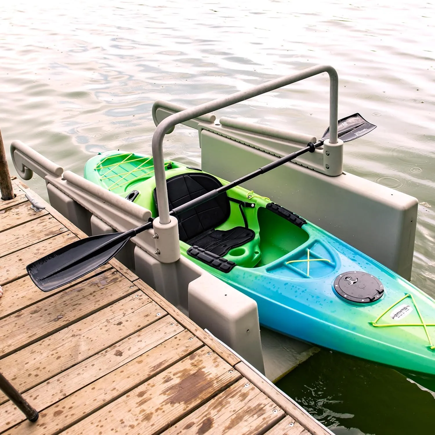 Personal Kayak Launch Station to Safely Launch Kayaks, Canoes, and Stand Up Paddle Boards, for High-Profile Floating Docks, 85-Inch x 48-Inch x 50-Inch, Tan