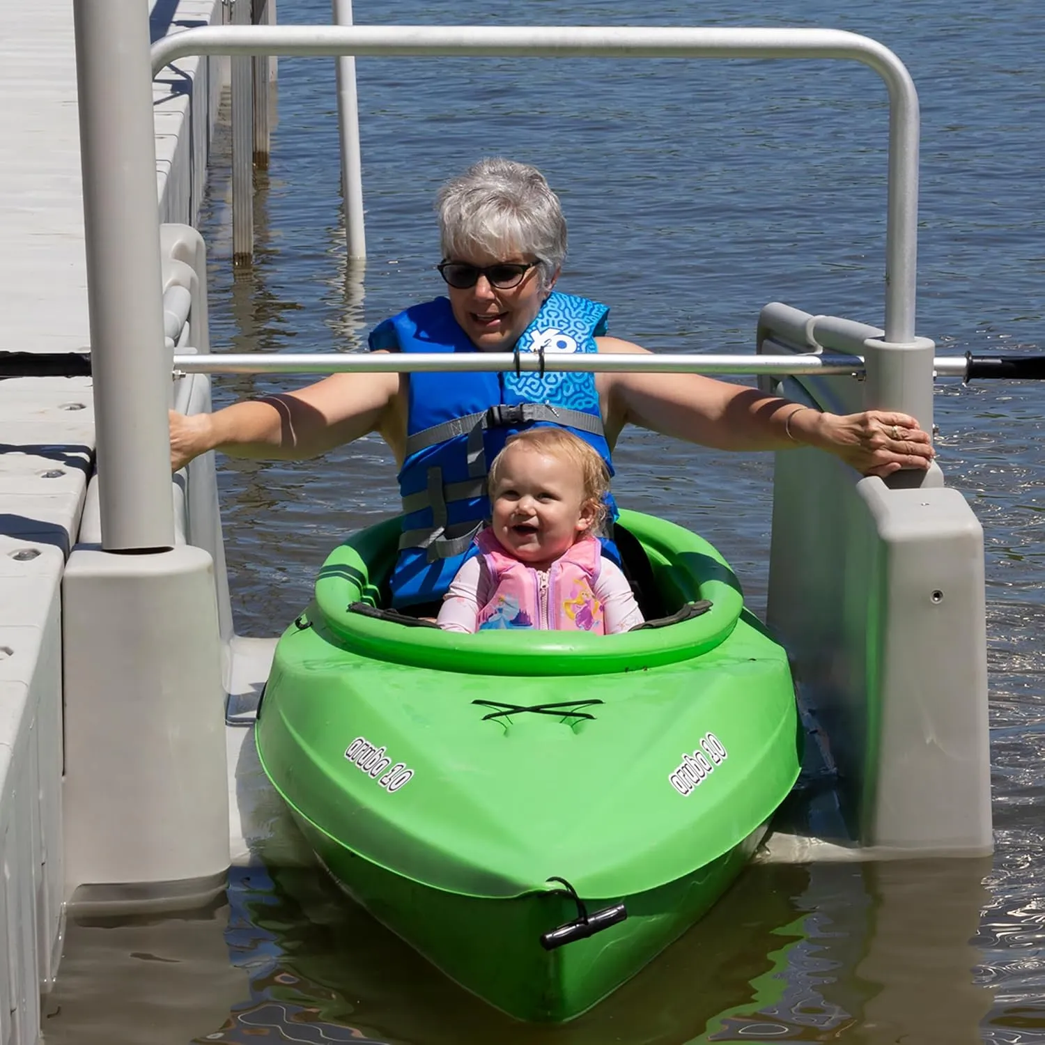 Personal Kayak Launch Station to Safely Launch Kayaks, Canoes, and Stand Up Paddle Boards, for High-Profile Floating Docks, 85-Inch x 48-Inch x 50-Inch, Tan