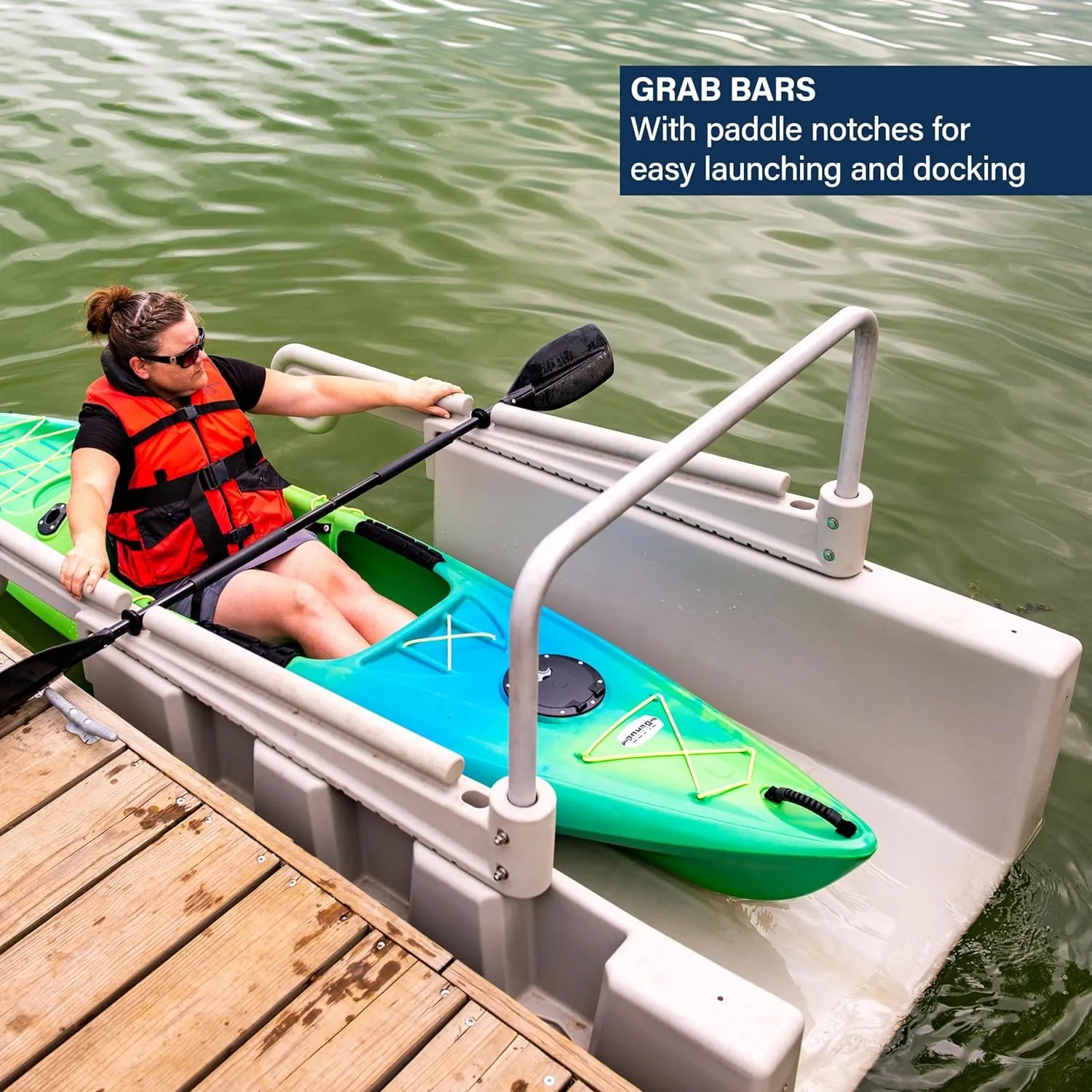Personal Kayak Launch Station to Safely Launch Kayaks, Canoes, and Stand Up Paddle Boards, for High-Profile Floating Docks, 85-Inch x 48-Inch x 50-Inch, Tan