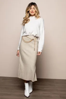 Ribbed Knit Skirt in Beige