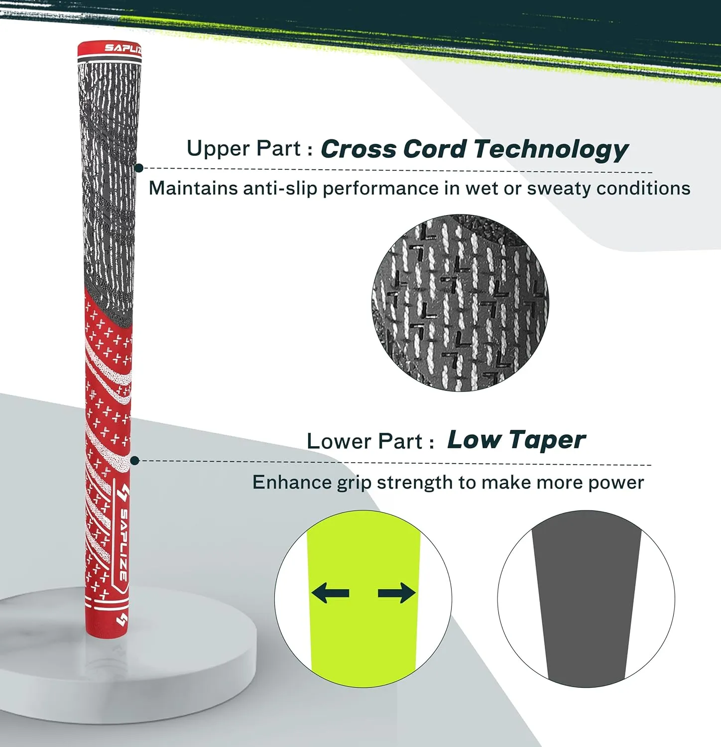 SAPLIZE Cross Cord Golf Grips Set of 13 Grips with Tape or Full Regripping Kit, Standard / Mid / Jumbo Size, Low Taper Design, Multi-compound Hybrid, Anti-Slip Golf Club Grips, CL03 Series