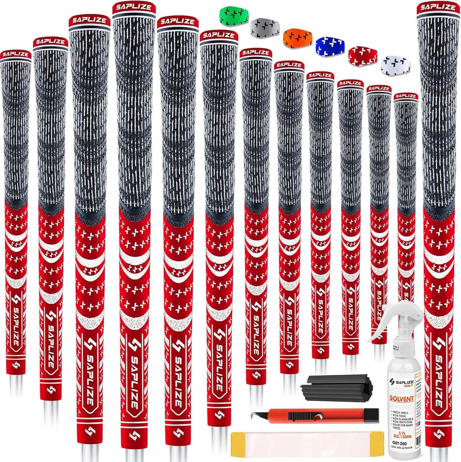 SAPLIZE Cross Cord Golf Grips Set of 13 Grips with Tape or Full Regripping Kit, Standard / Mid / Jumbo Size, Low Taper Design, Multi-compound Hybrid, Anti-Slip Golf Club Grips, CL03 Series