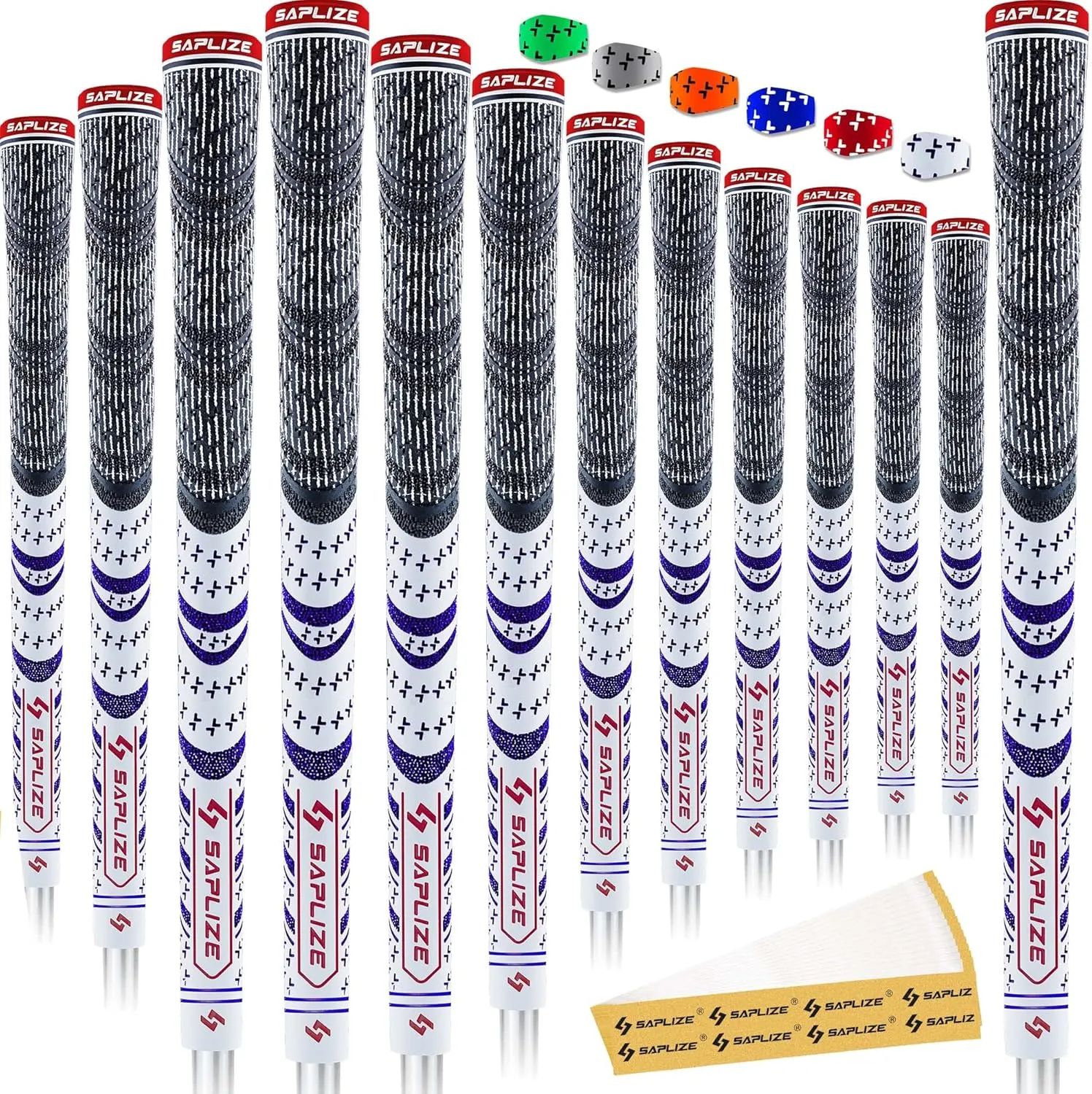 SAPLIZE Cross Cord Golf Grips Set of 13 Grips with Tape or Full Regripping Kit, Standard / Mid / Jumbo Size, Low Taper Design, Multi-compound Hybrid, Anti-Slip Golf Club Grips, CL03 Series