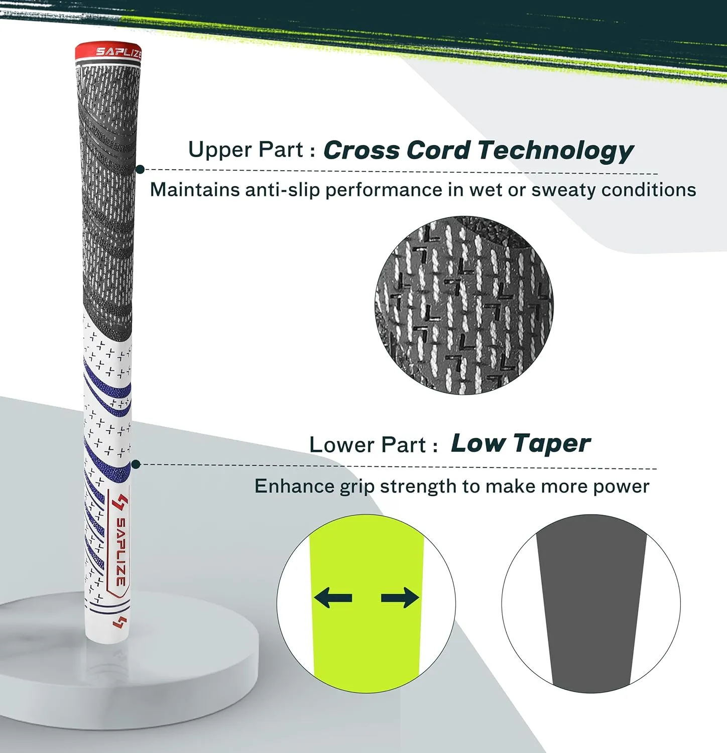 SAPLIZE Cross Cord Golf Grips Set of 13 Grips with Tape or Full Regripping Kit, Standard / Mid / Jumbo Size, Low Taper Design, Multi-compound Hybrid, Anti-Slip Golf Club Grips, CL03 Series