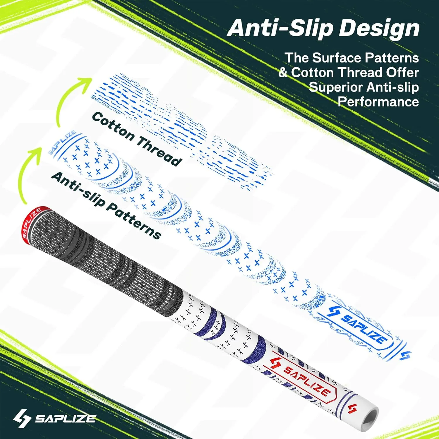 SAPLIZE Cross Cord Golf Grips Set of 13 Grips with Tape or Full Regripping Kit, Standard / Mid / Jumbo Size, Low Taper Design, Multi-compound Hybrid, Anti-Slip Golf Club Grips, CL03 Series