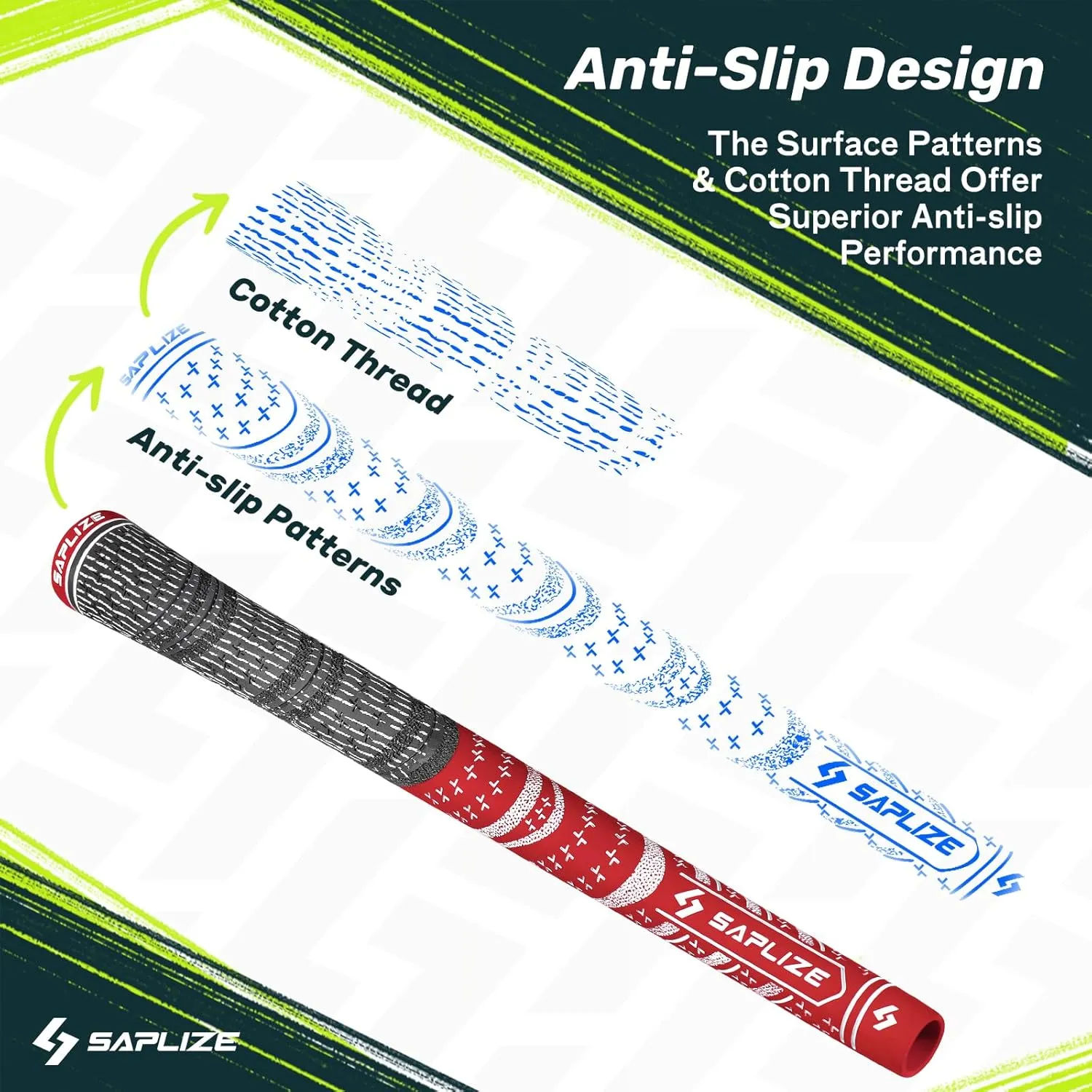 SAPLIZE Cross Cord Golf Grips Set of 13 Grips with Tape or Full Regripping Kit, Standard / Mid / Jumbo Size, Low Taper Design, Multi-compound Hybrid, Anti-Slip Golf Club Grips, CL03 Series