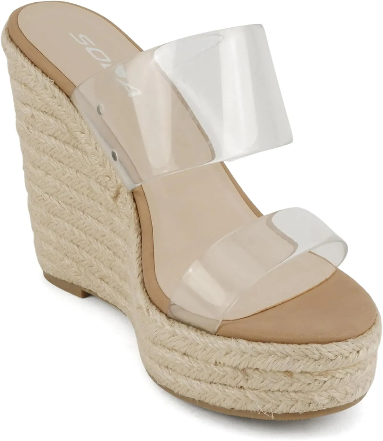 Soda Bigfan ~ Women Open Toe Clear Strap Espadrille Wedge Sandals