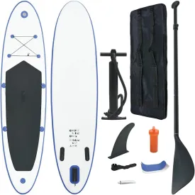 Stable and Fun Inflatable Stand Up Paddle Board Set, Complete with Oar and Accessories, Blue and White