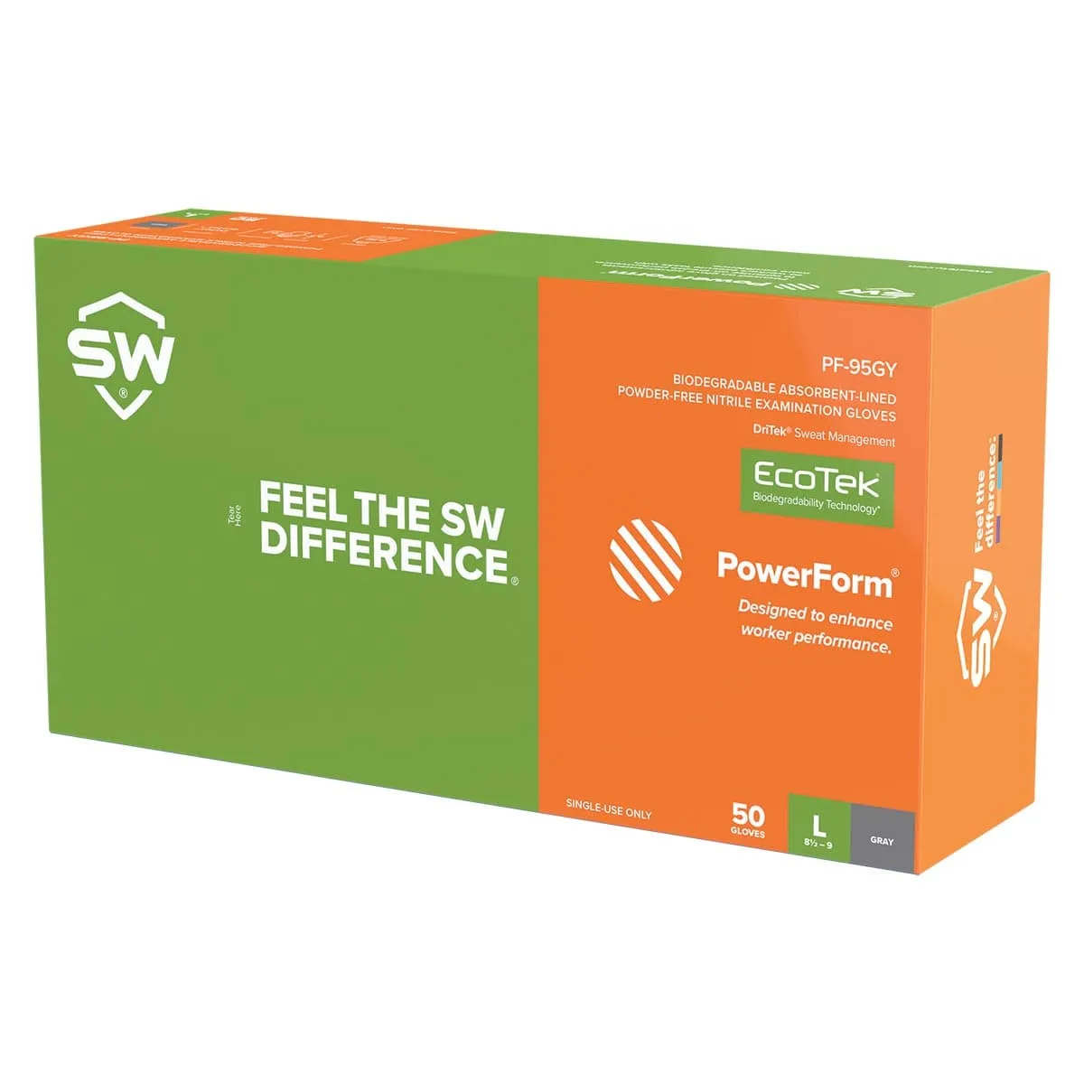 SW Sustainability PowerForm PF-95GY 6.2-mil Sweat-Absorbing Biodegradable Nitrile Gloves, 50pk