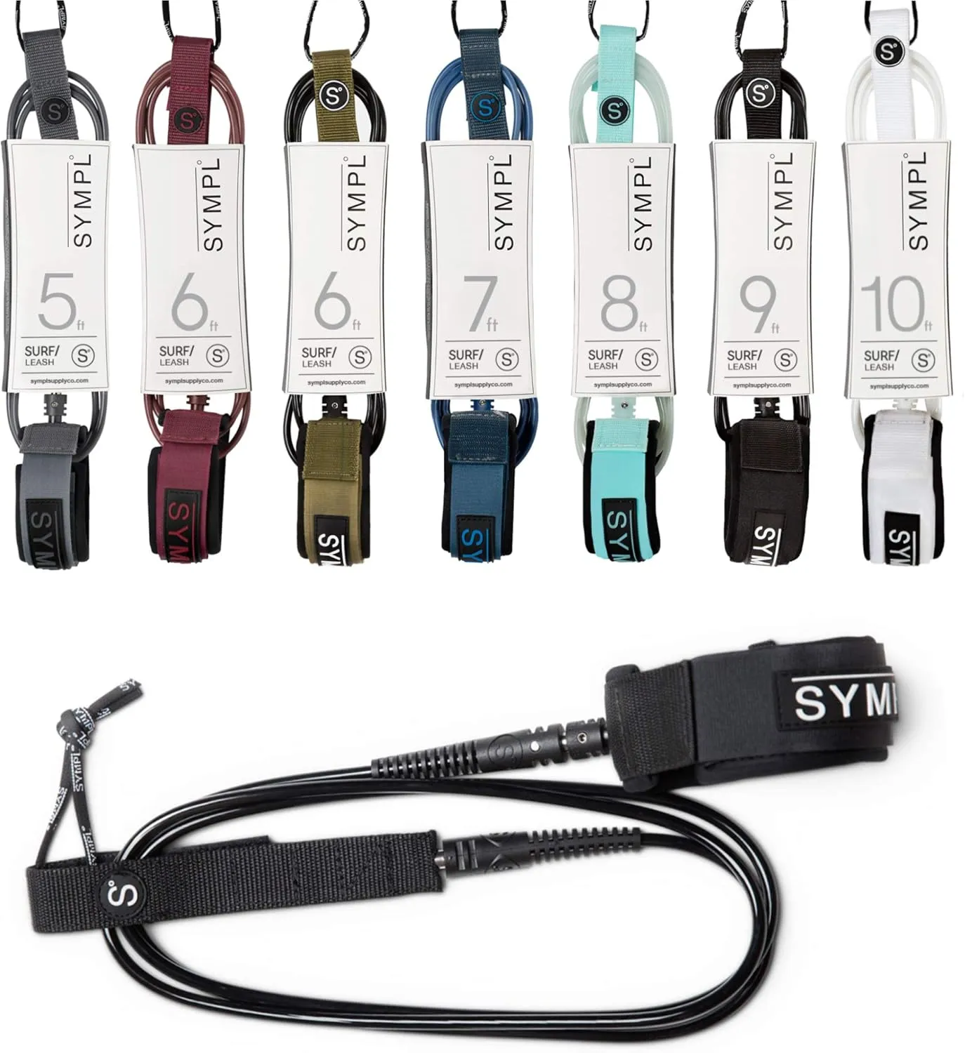 SYMPL Premium Surfboard Leash 6, 7, 9 ft Surf Leash Leg Rope for Surfboard, Longboard, SUP Paddle Boards, Quick Release Neoprene Comfort Padded Ankle Cuff, with Key Pocket