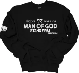 Trenz Shirt Company God's Warrior Man of God Stand Firm Bible Scripture Mens Christian Jesus Cross Crewneck Sweatshirt