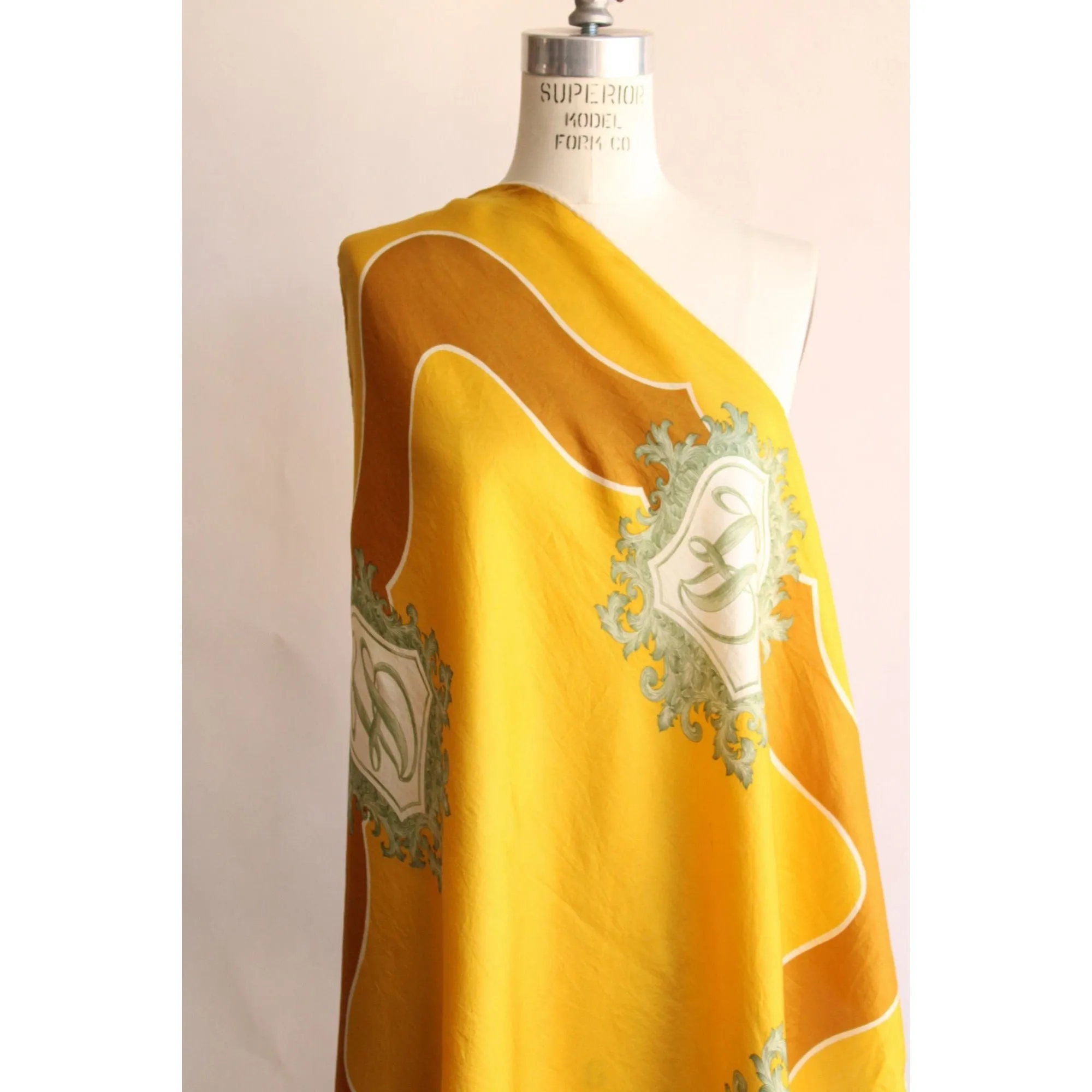 Vintage Silk Initial LB Yellow Scarf