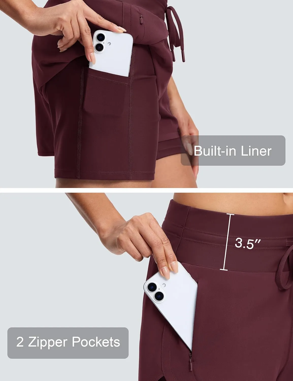 Womens 3" Swim Board Shorts High Waisted Slimming Quick Dry UPF Swim Beach Trunks with Liner and Zipper Pockets