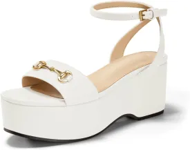 Womens Platform Sandals Chunky Wedges Heels Open Toe Ankle Strap Summer Dress Shoes with Metal Buckle