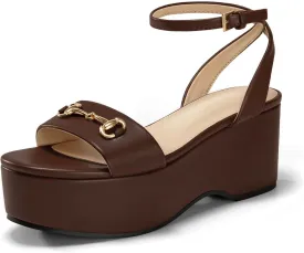 Womens Platform Sandals Chunky Wedges Heels Open Toe Ankle Strap Summer Dress Shoes with Metal Buckle